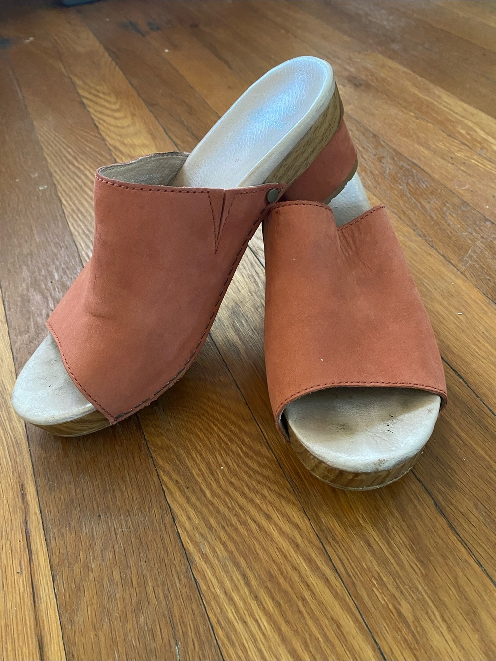 Dansko Women's Open-Toe Mule in Orange Suede